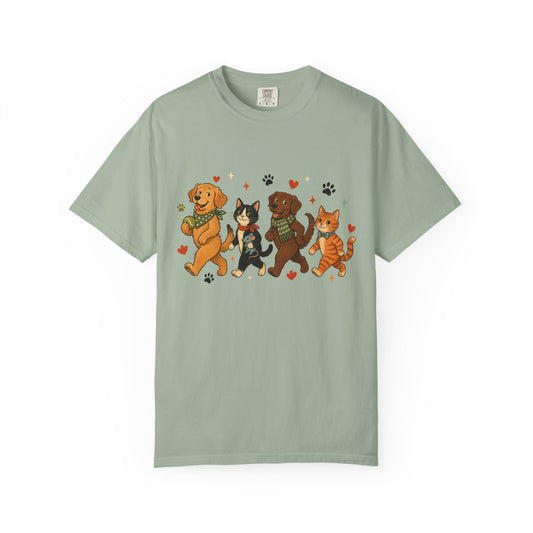 Dog and Cat Parade T-Shirt – Cute Multi-Pet Parent Graphic T-Shirt