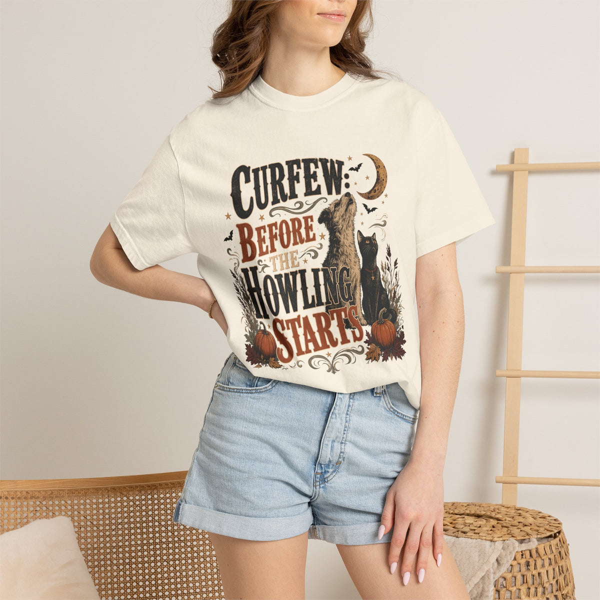 Curfew Before The Howling Starts T-Shirt – Funny Halloween Dog & Cat Tee