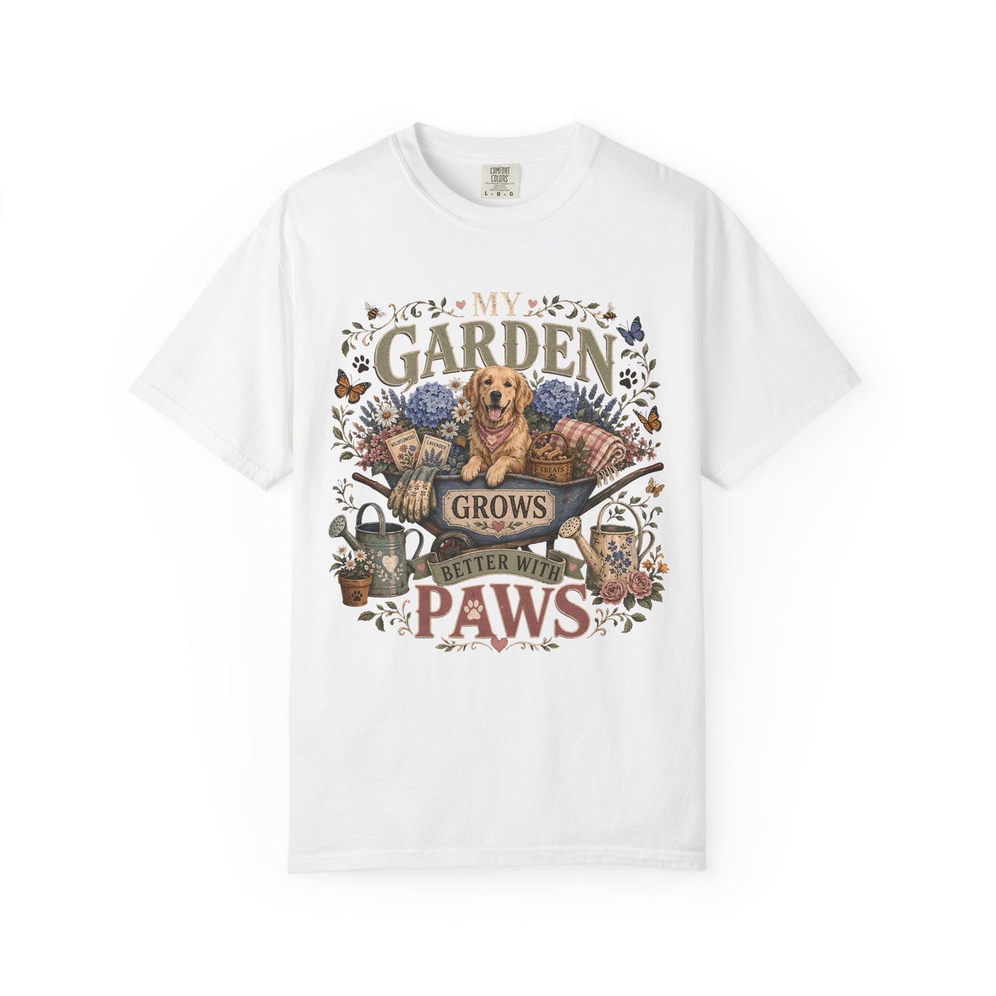 My Garden Grows Better with Paws" Dog & Gardening T-Shirt