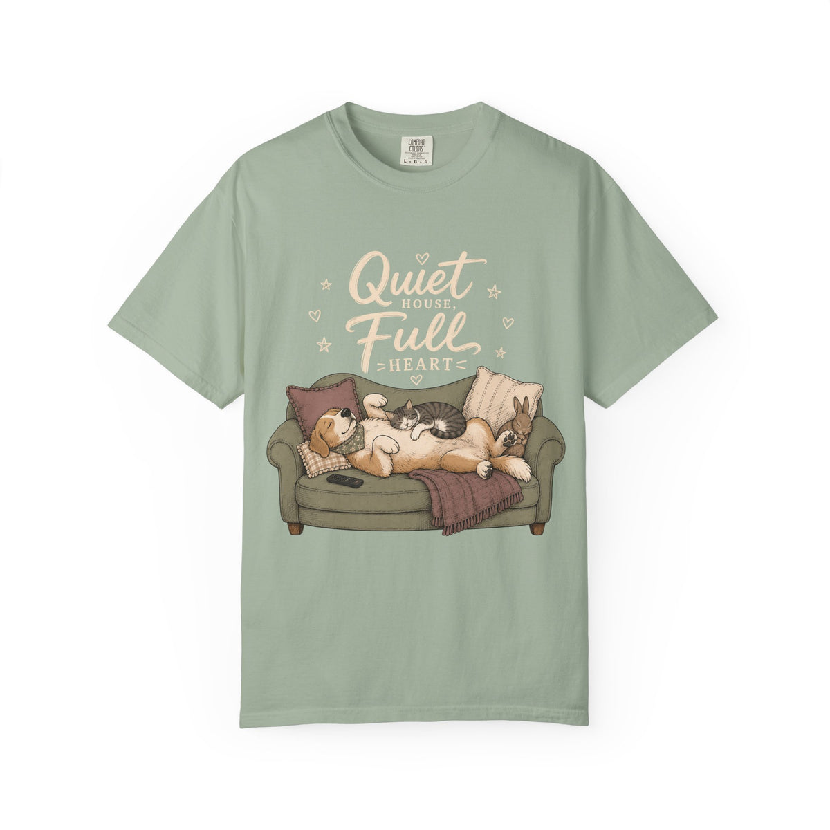 "Quiet House, Full Heart" Sleeping Dog, Cat & Bunny Sofa T-Shirt
