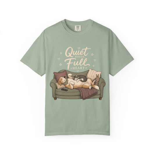 "Quiet House, Full Heart" Sleeping Dog, Cat & Bunny Sofa T-Shirt