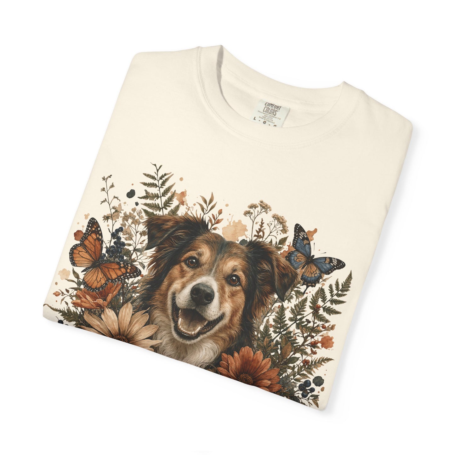 Floral Rescue Dog Portrait  — Cute Pet Lover T-Shirt