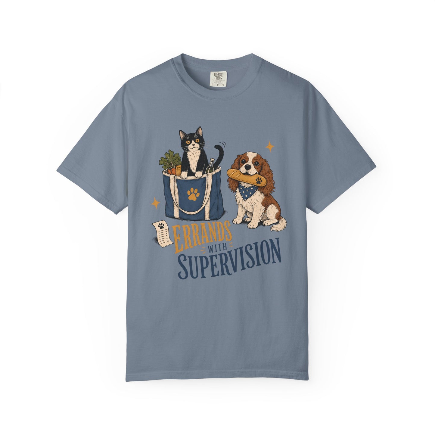"Errands With Supervision" Funny Grocery Shopping Cat & Dog T-Shirt