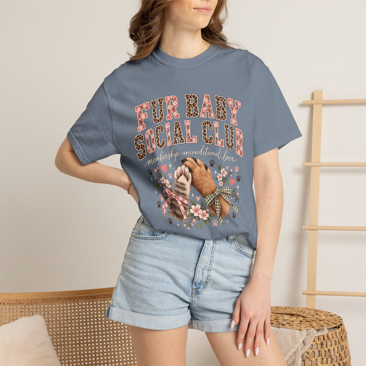 Fur Baby Social Club T-Shirt – Retro Floral Dog & Cat Lover Tee