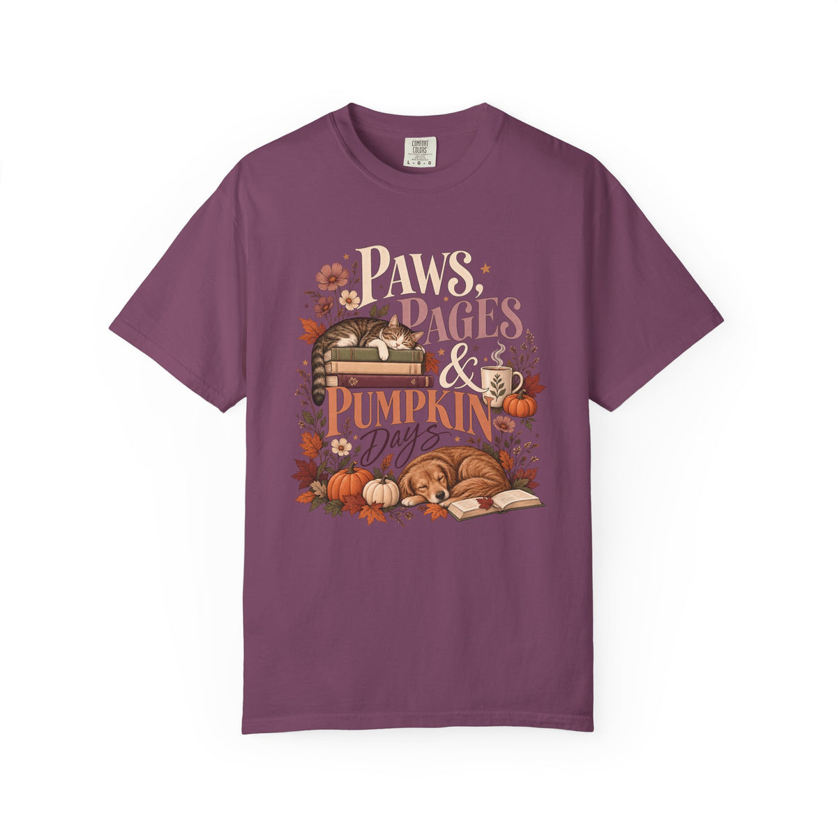 Paws, Pages & Pumpkin Days T-Shirt – Cozy Fall Book Lover Pet Tee