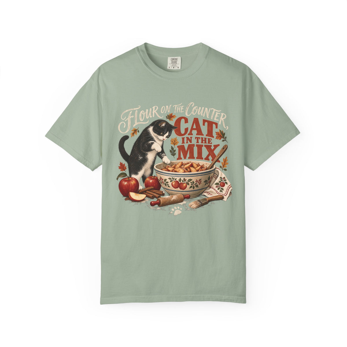 Flour on the Counter Cat in the Mix T-Shirt – Funny Baking Cat Tee