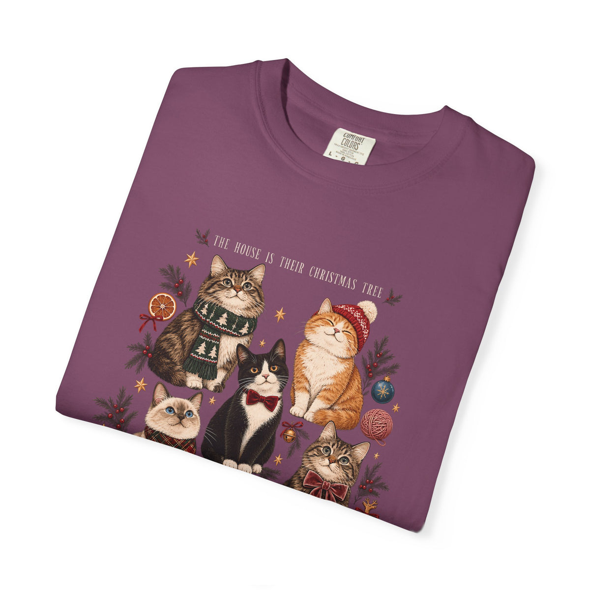 The House Is Their Christmas Tree T-Shirt – Multi-Cat Christmas Tee