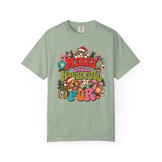 Merry Little House Full of Fur T-Shirt – Retro Christmas Pet Lover Tee
