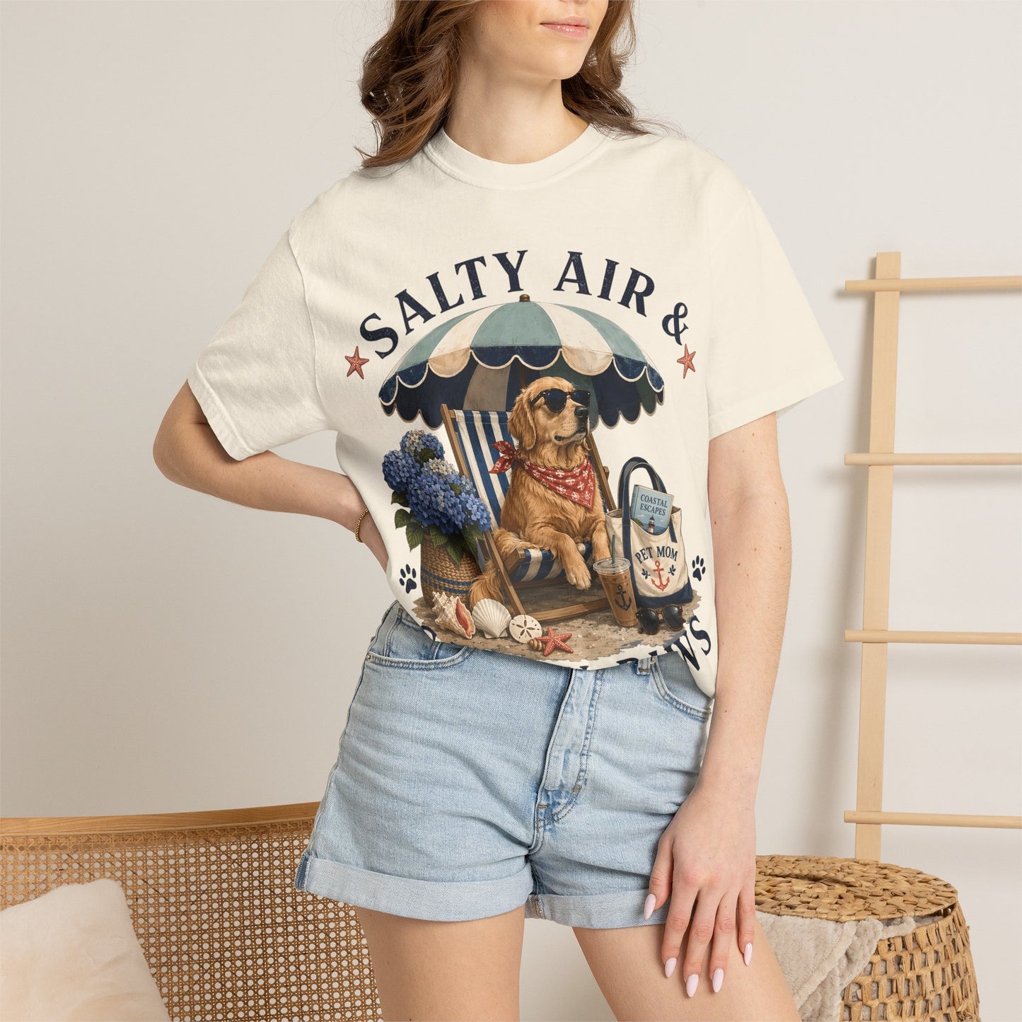 Salty Air and Sandy Paws — Cute Pet Lover Cottage T-Shirt