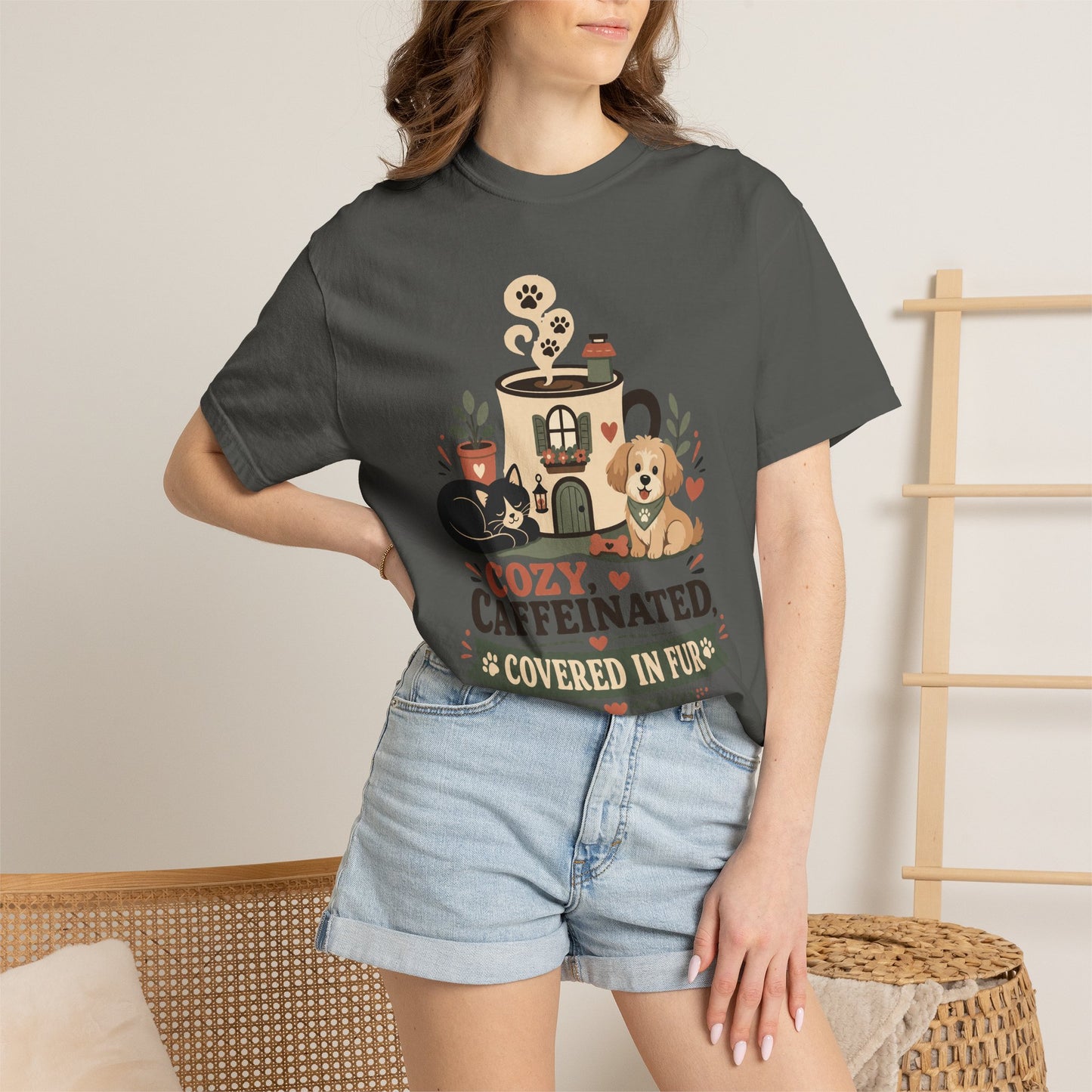 Cozy Caffeinated Covered in Fur  — Cute Pet Lover T-Shirt