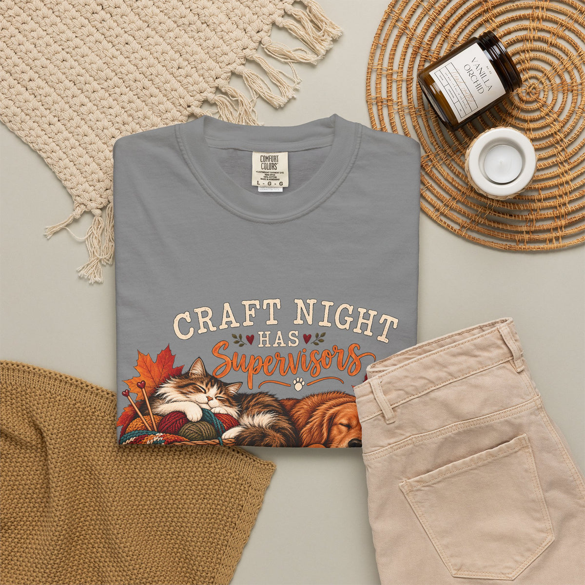 Craft Night Has Supervisors T-Shirt – Funny Dog & Cat Crafter Tee