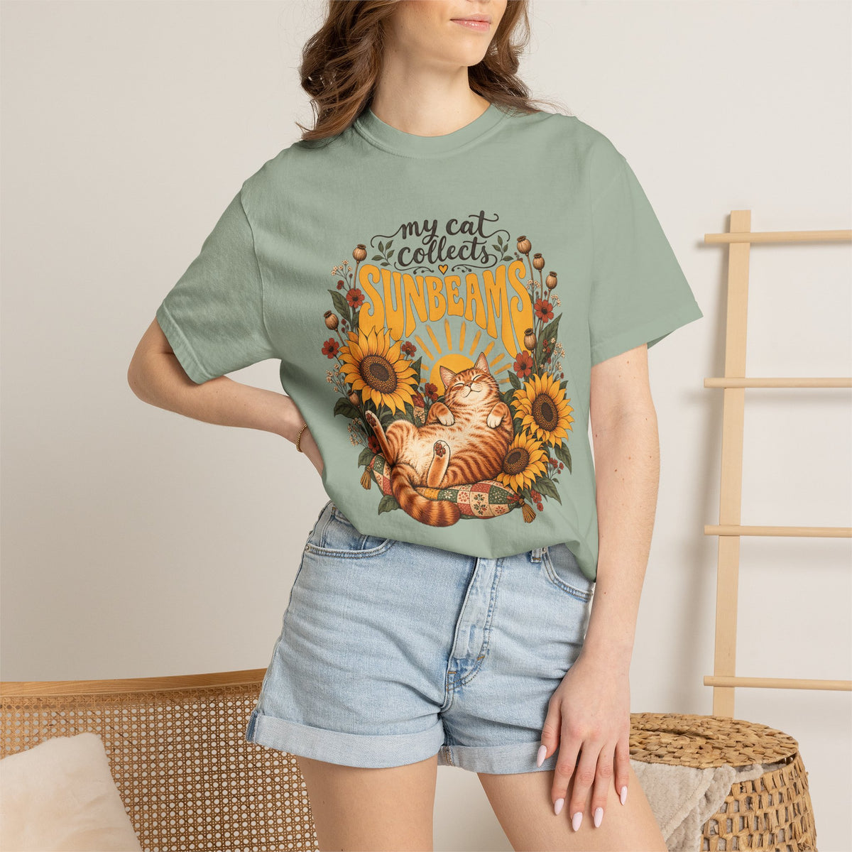 My Cat Collects Sunbeams T-Shirt – Sunflower Ginger Cat Lover Tee