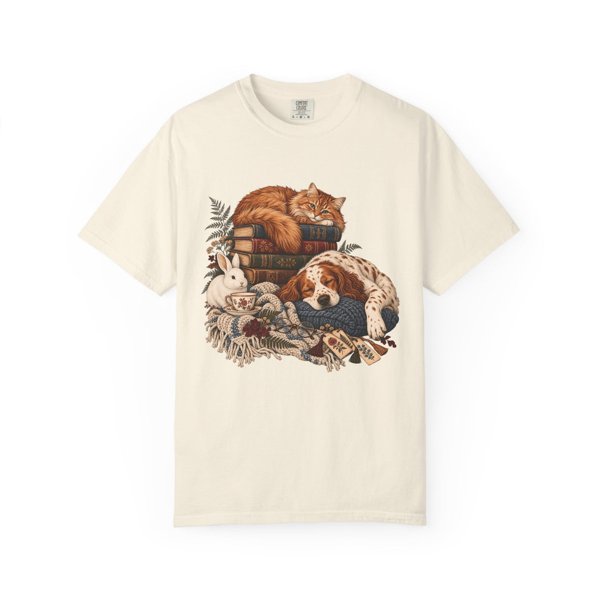 Cozy Reading Pets T-Shirt – Cat, Dog & Bunny Book Lover Tee