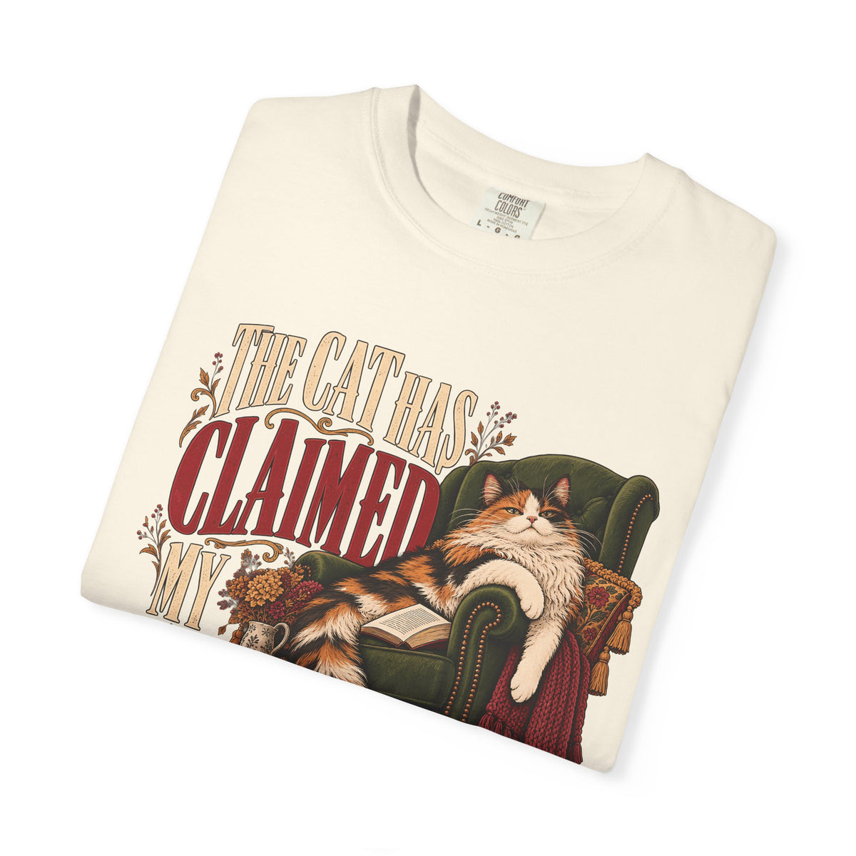 The Cat Has Claimed My Reading Chair T-Shirt – Funny Cat Book Lover Tee