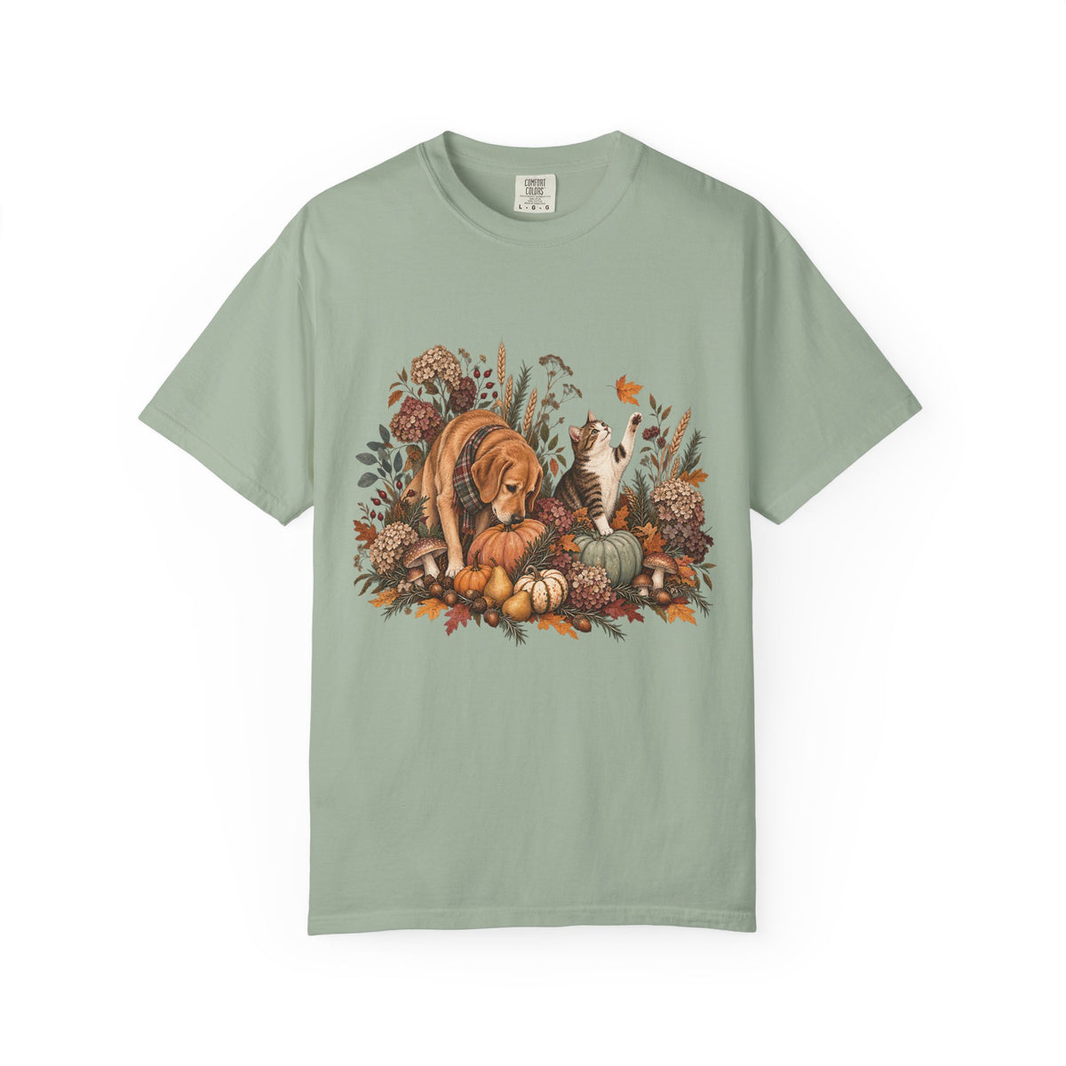 Autumn Dog & Cat T-Shirt – Botanical Fall Pet Lover Tee