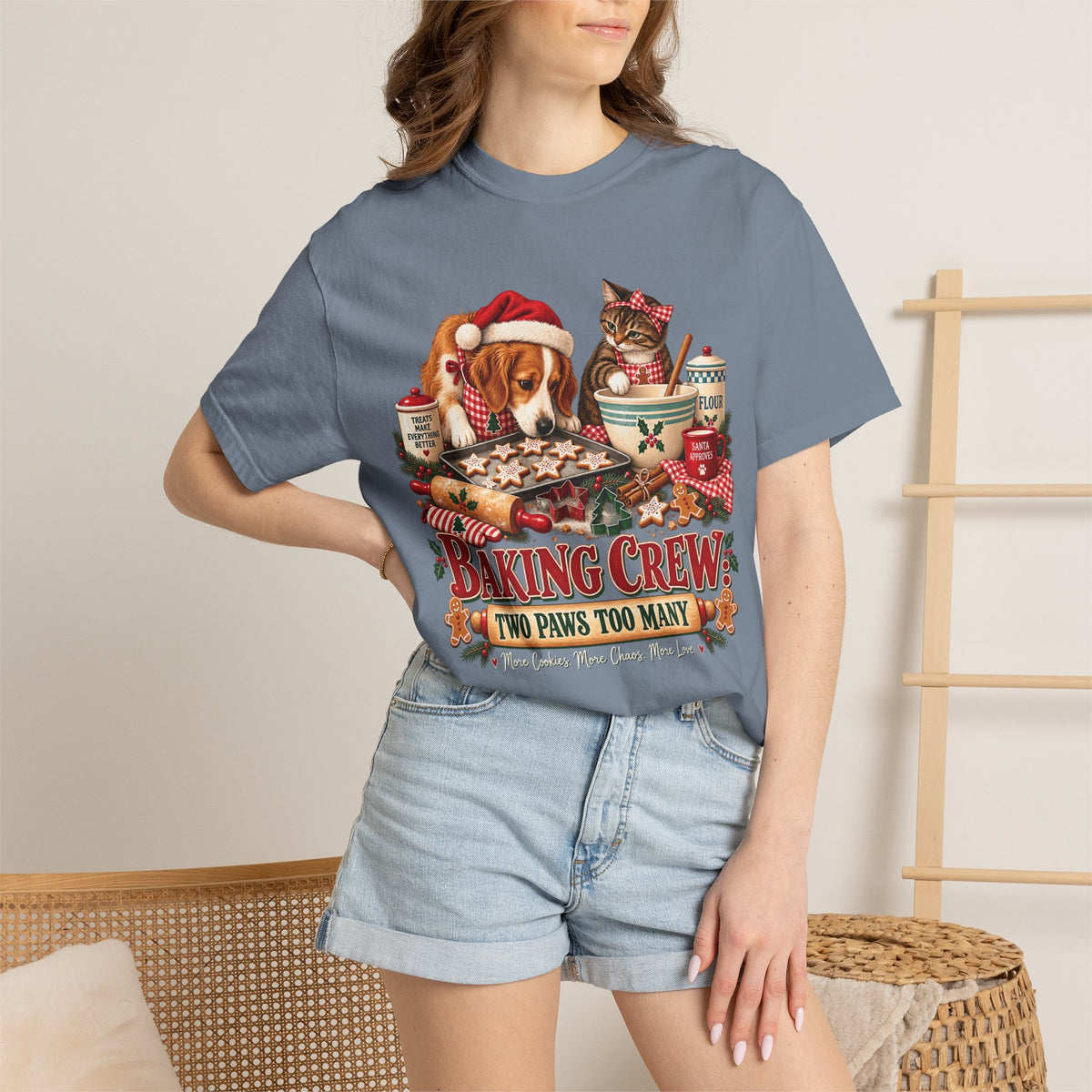 Baking Crew Two Paws Too Many T-Shirt – Funny Christmas Pet Baking Tee