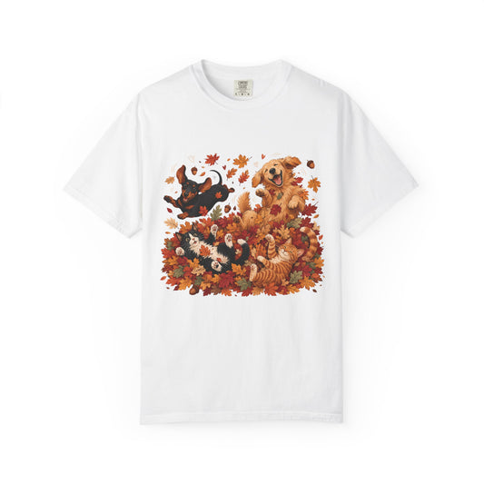 Autumn Leaves Dog & Cat T-Shirt – Cute Fall Pet Lover Graphic Tee