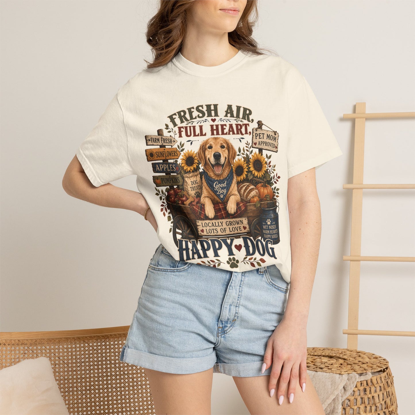 Fresh Air Full Heart Happy Dog — Cute Pet Lover T-Shirt