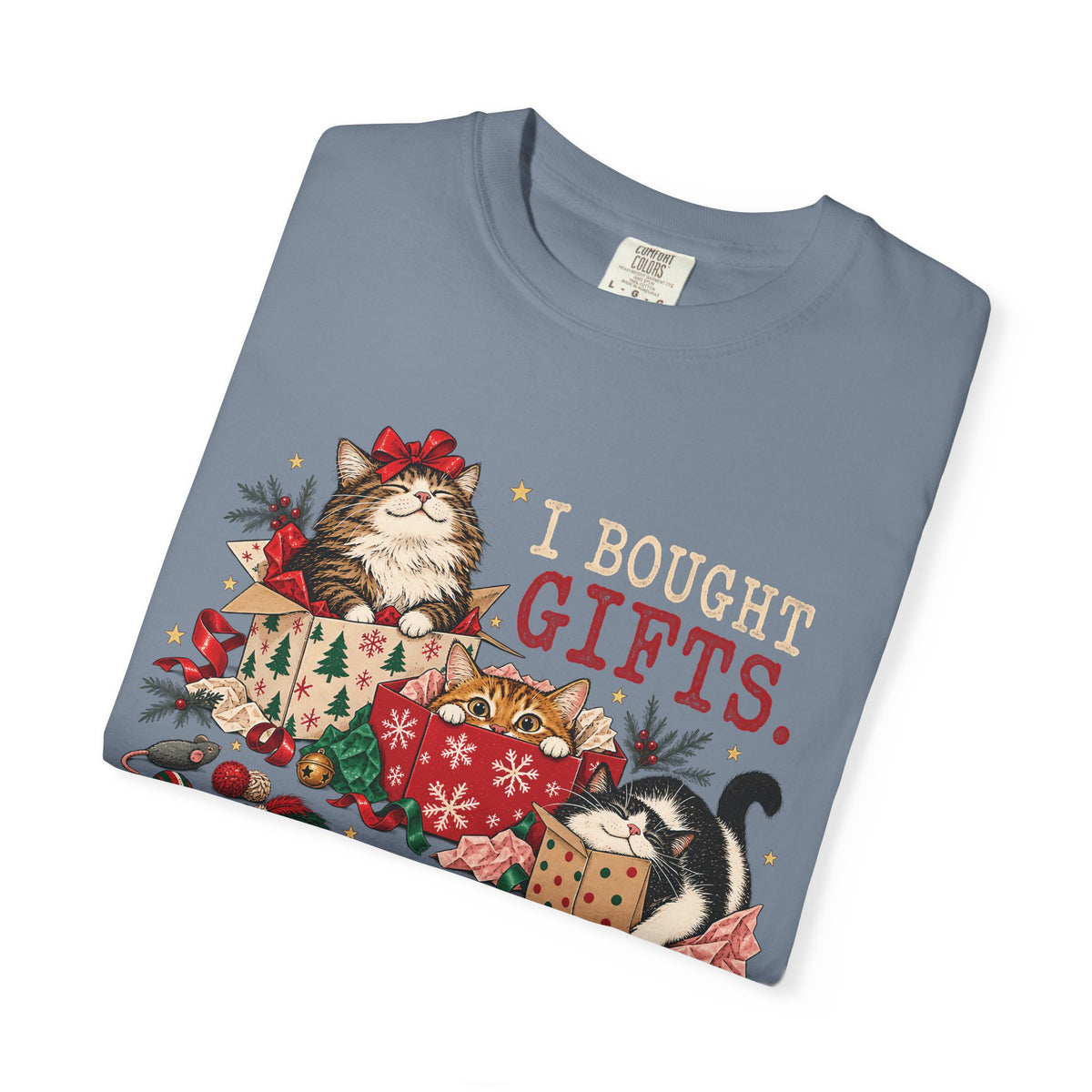 I Bought Gifts The Boxes Won T-Shirt – Funny Christmas Cat Tee