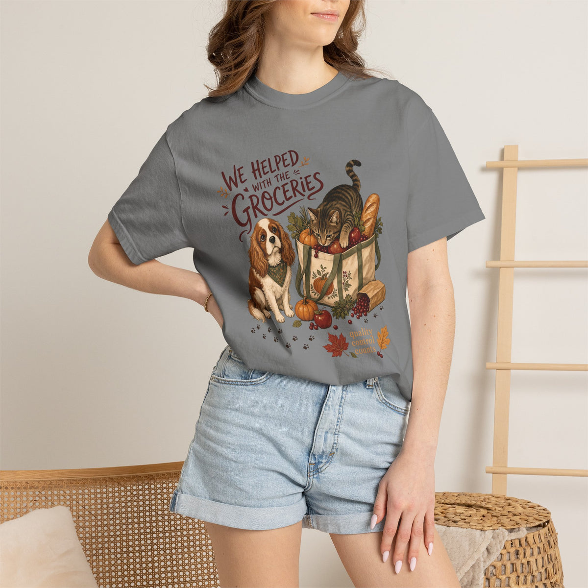 We Helped With the Groceries T-Shirt – Funny Dog & Cat Pet Lover Tee