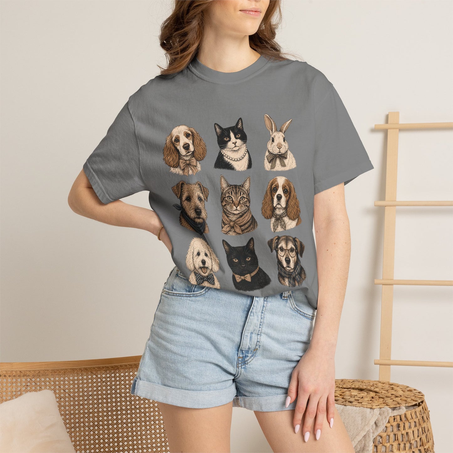 Dapper Pets Portrait Collection T-Shirt – Dogs, Cats & Bunny in Bow Ties & Bandanas