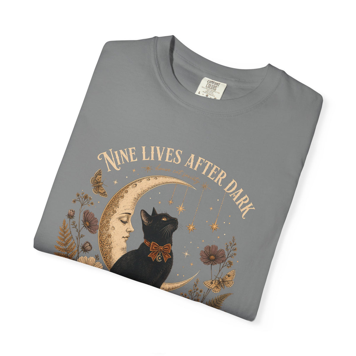 Nine Lives After Dark T-Shirt – Black Cat Celestial Moon Graphic Tee