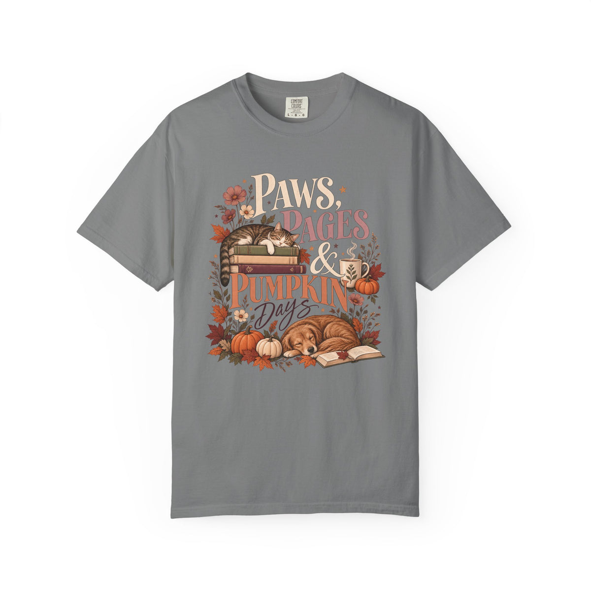 Paws, Pages & Pumpkin Days T-Shirt – Cozy Fall Book Lover Pet Tee