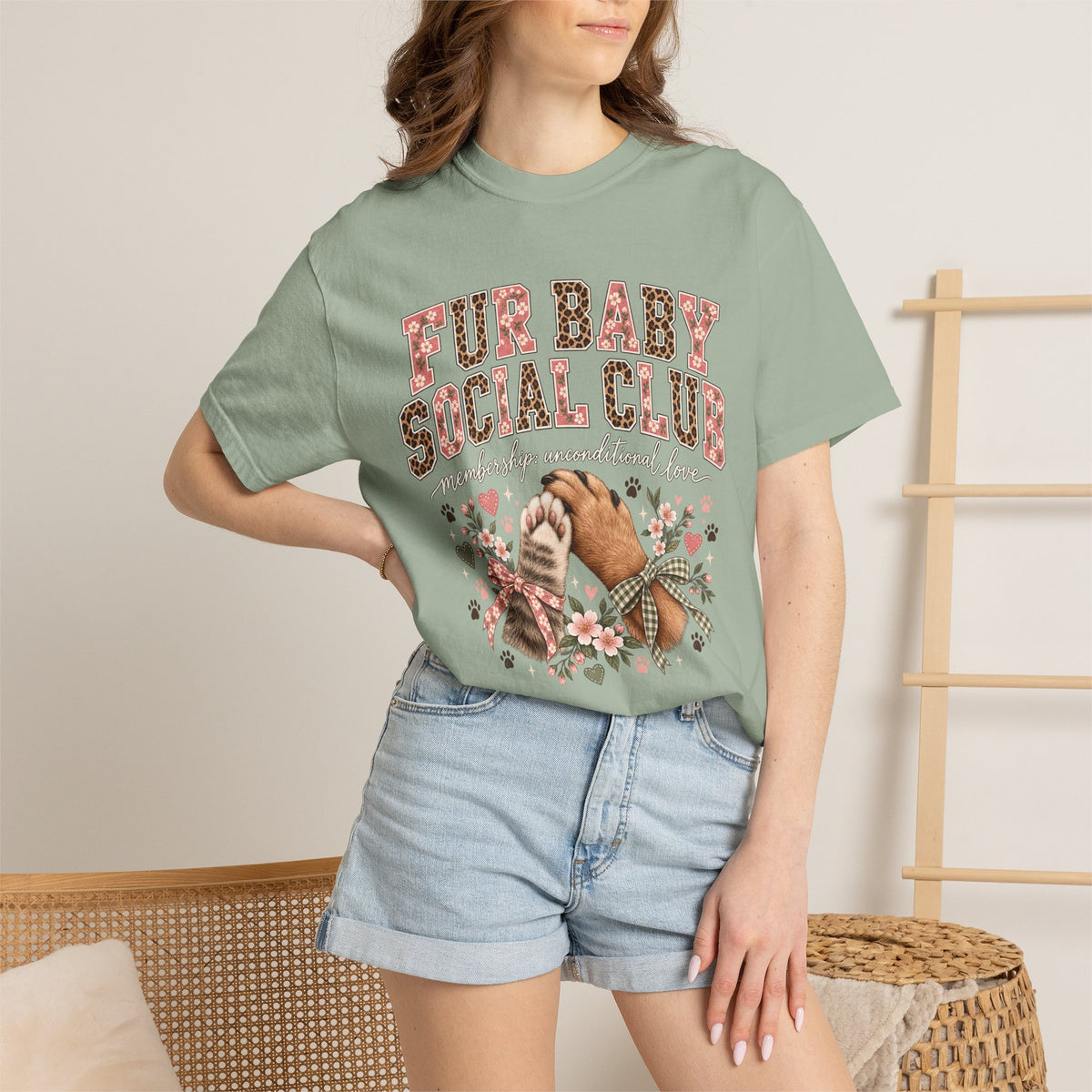 Fur Baby Social Club T-Shirt – Retro Floral Dog & Cat Lover Tee