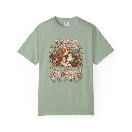 Love Is a Little Furry T-Shirt – Vintage Floral Dog & Cat Tee