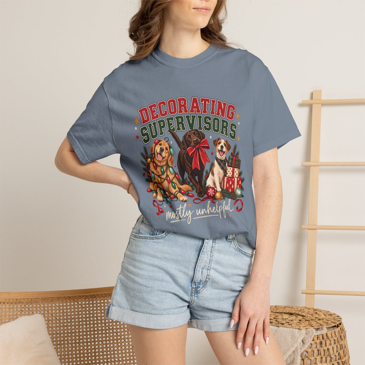 Decorating Supervisors Mostly Unhelpful T-Shirt – Funny Christmas Dog Tee