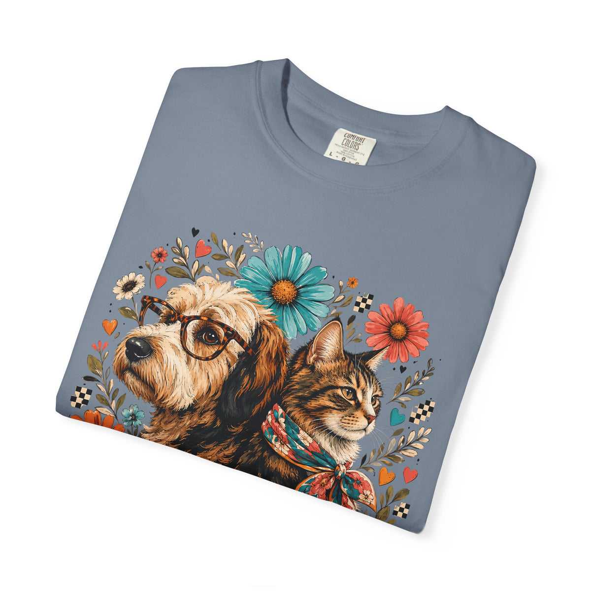Retro Floral Dog and Cat T-Shirt – Colorful Pet Mom Graphic