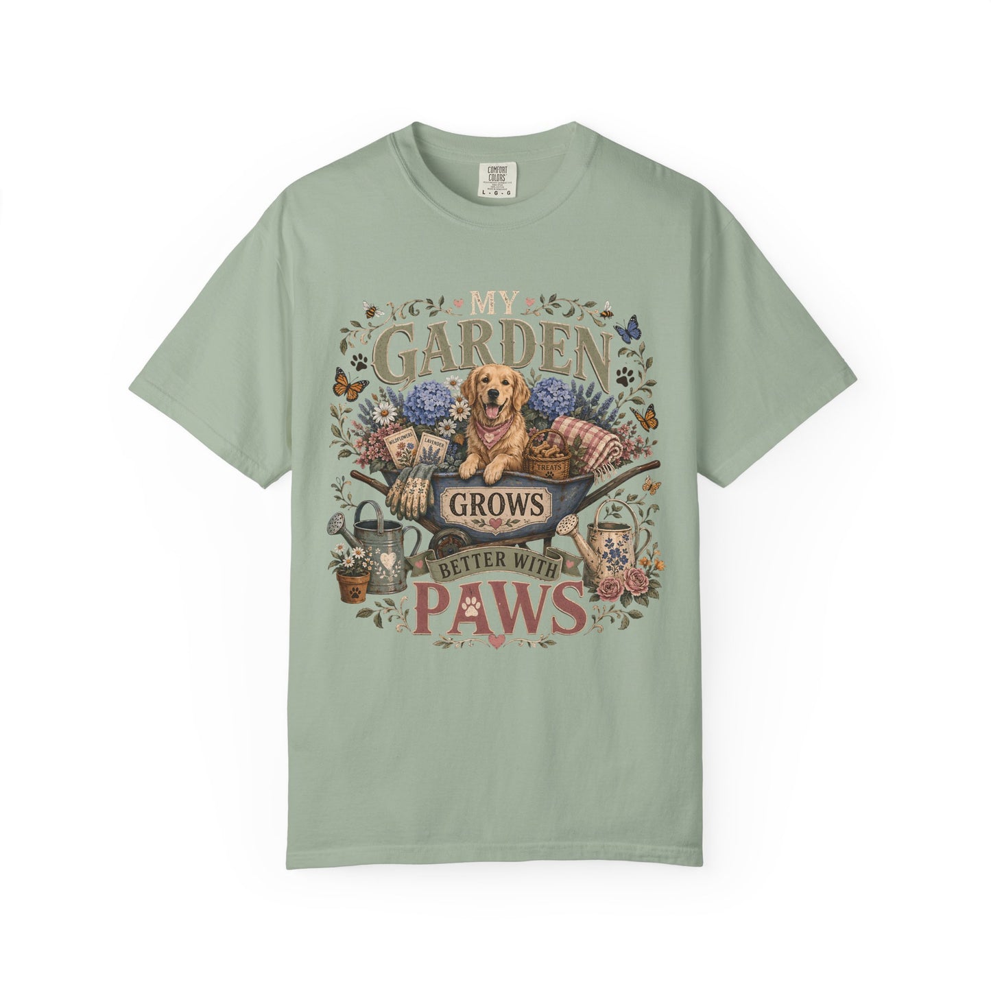 My Garden Grows Better with Paws" Dog & Gardening T-Shirt
