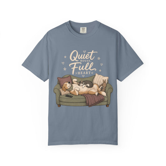 "Quiet House, Full Heart" Sleeping Dog, Cat & Bunny Sofa T-Shirt