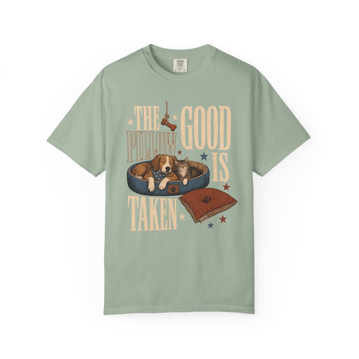 "The Good Pillow Is Taken" Funny Sleeping Dog & Cat T-Shirt
