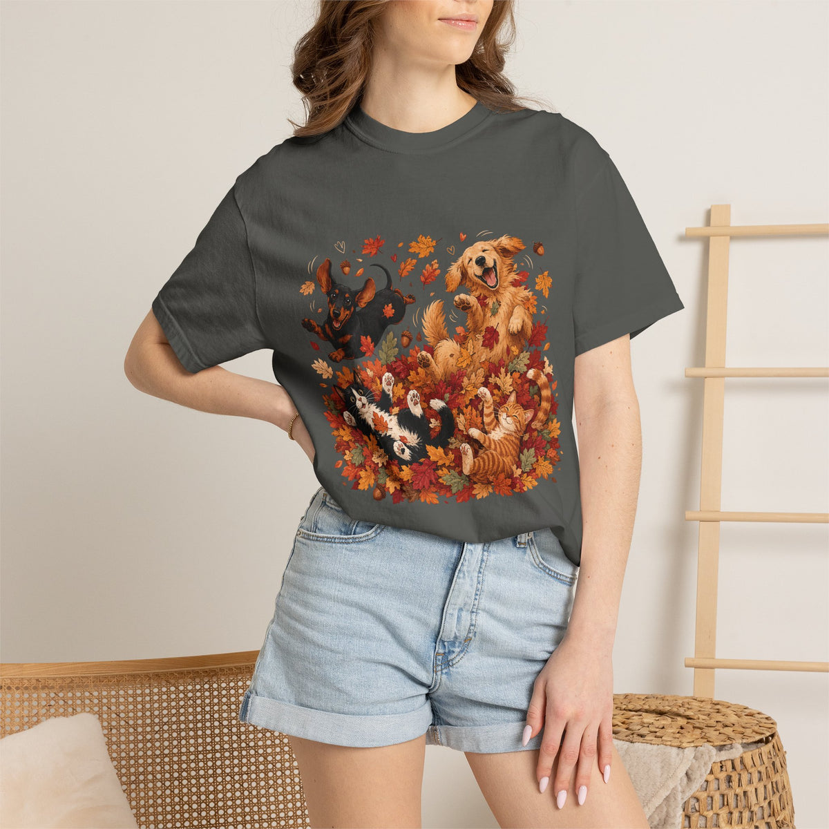 Autumn Leaves Dog & Cat T-Shirt – Cute Fall Pet Lover Graphic Tee