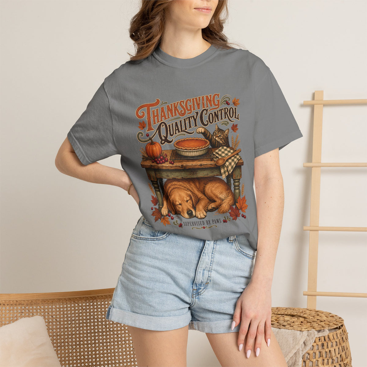 Thanksgiving Quality Control T-Shirt – Funny Dog & Cat Thanksgiving Pet Parent Tee