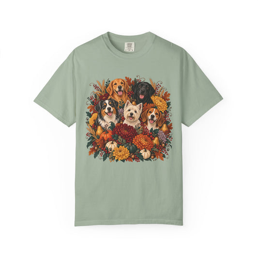 Thanksgiving Dog Family T-Shirt – Five Dogs Autumn Floral Tee