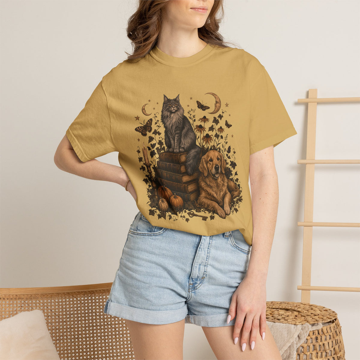 Cozy Autumn Dog & Cat T-Shirt – Dark Academia Pet Lover Tee