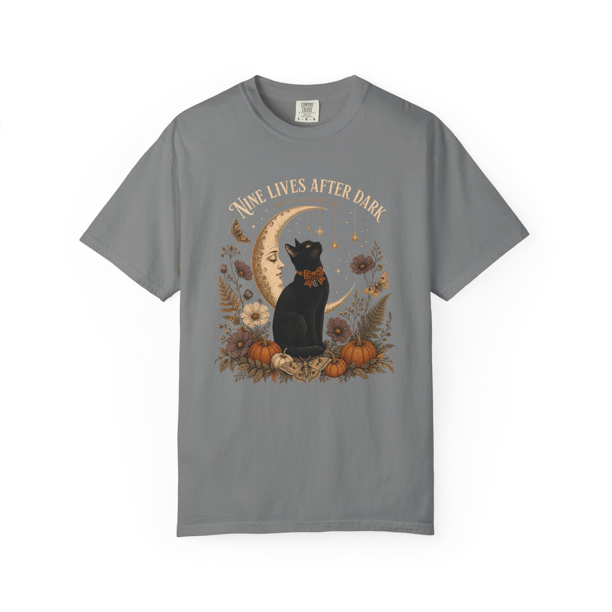 Nine Lives After Dark T-Shirt – Black Cat Celestial Moon Graphic Tee