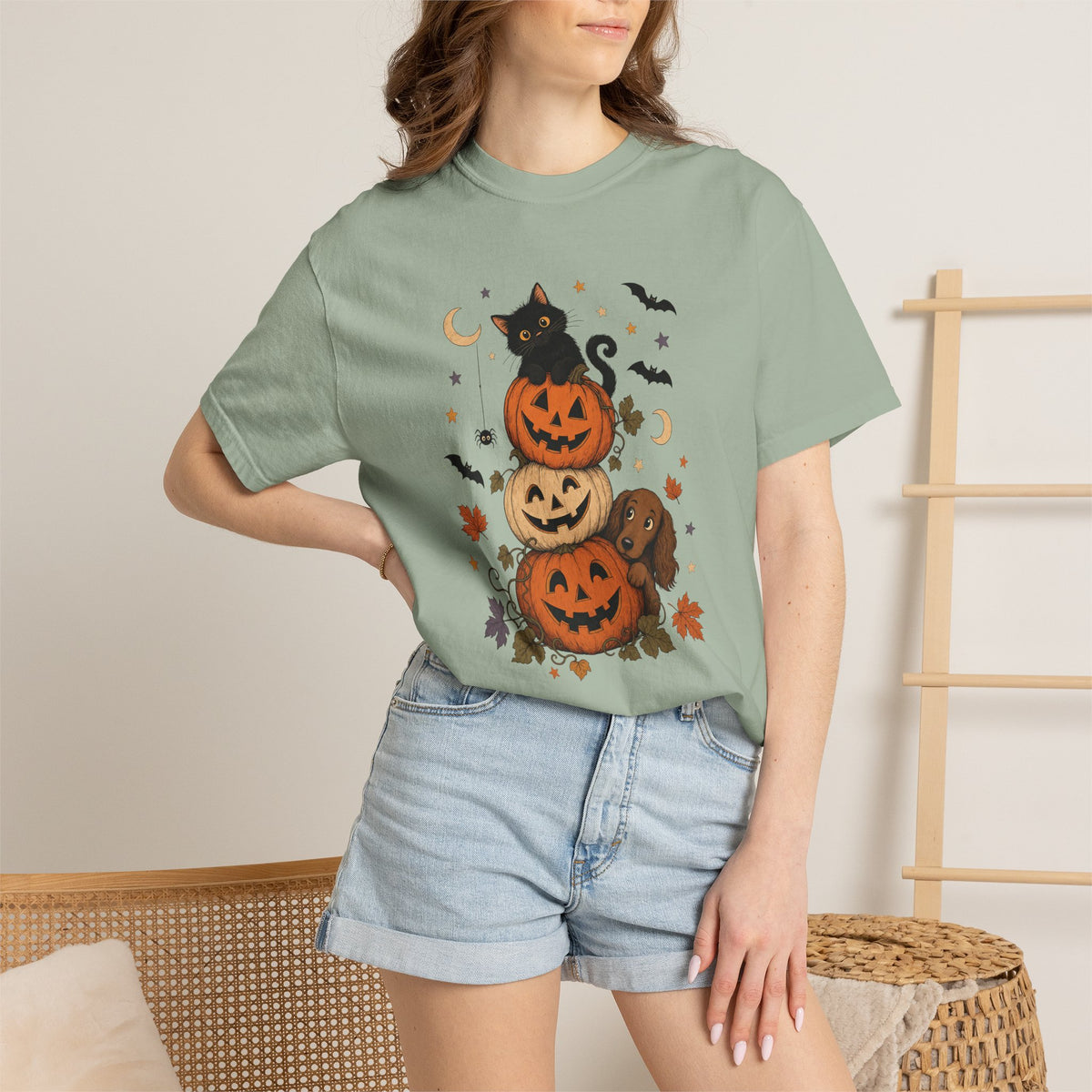 Pumpkin Paws Halloween T-Shirt – Cute Dog & Black Cat Fall Pet Lover Tee