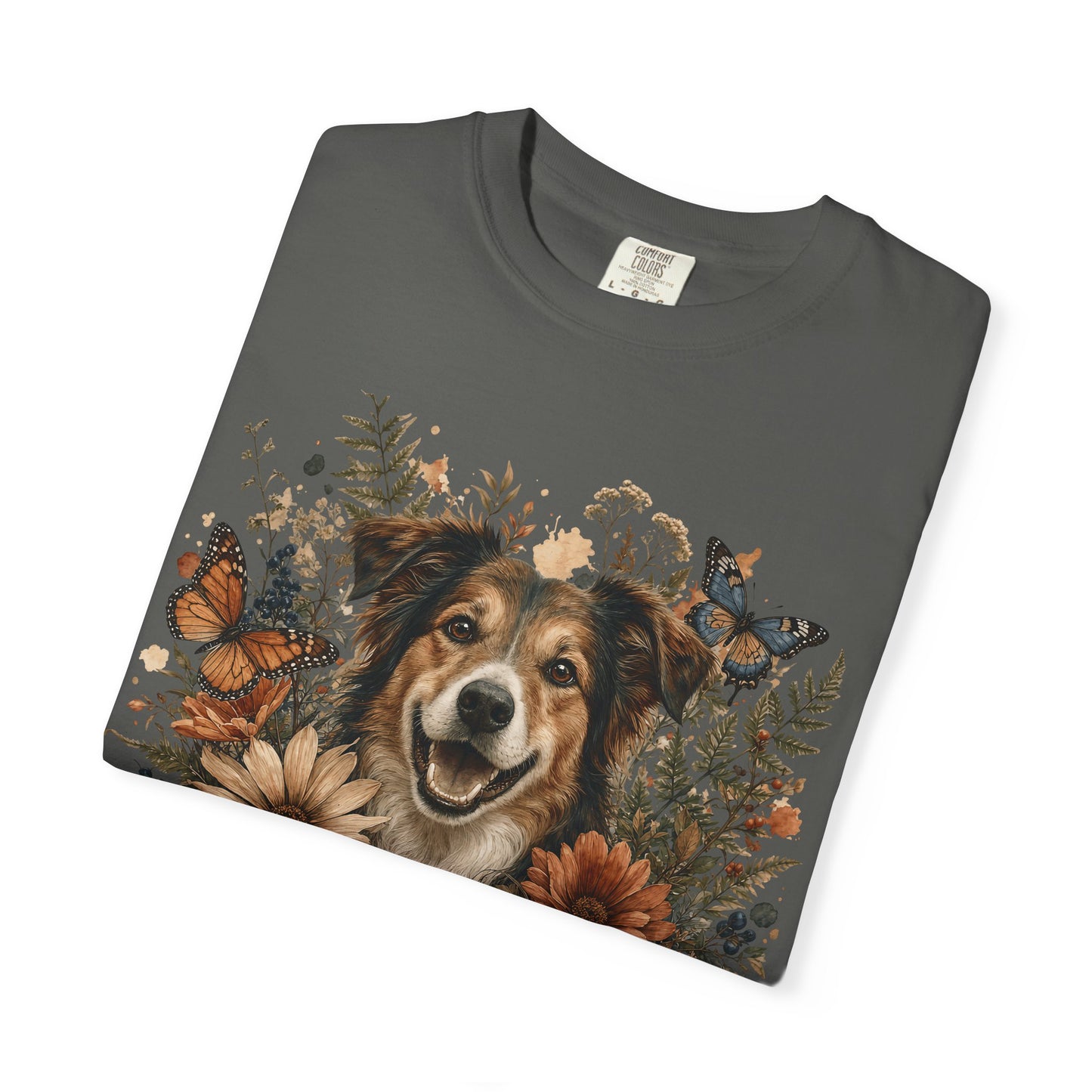 Floral Rescue Dog Portrait  — Cute Pet Lover T-Shirt