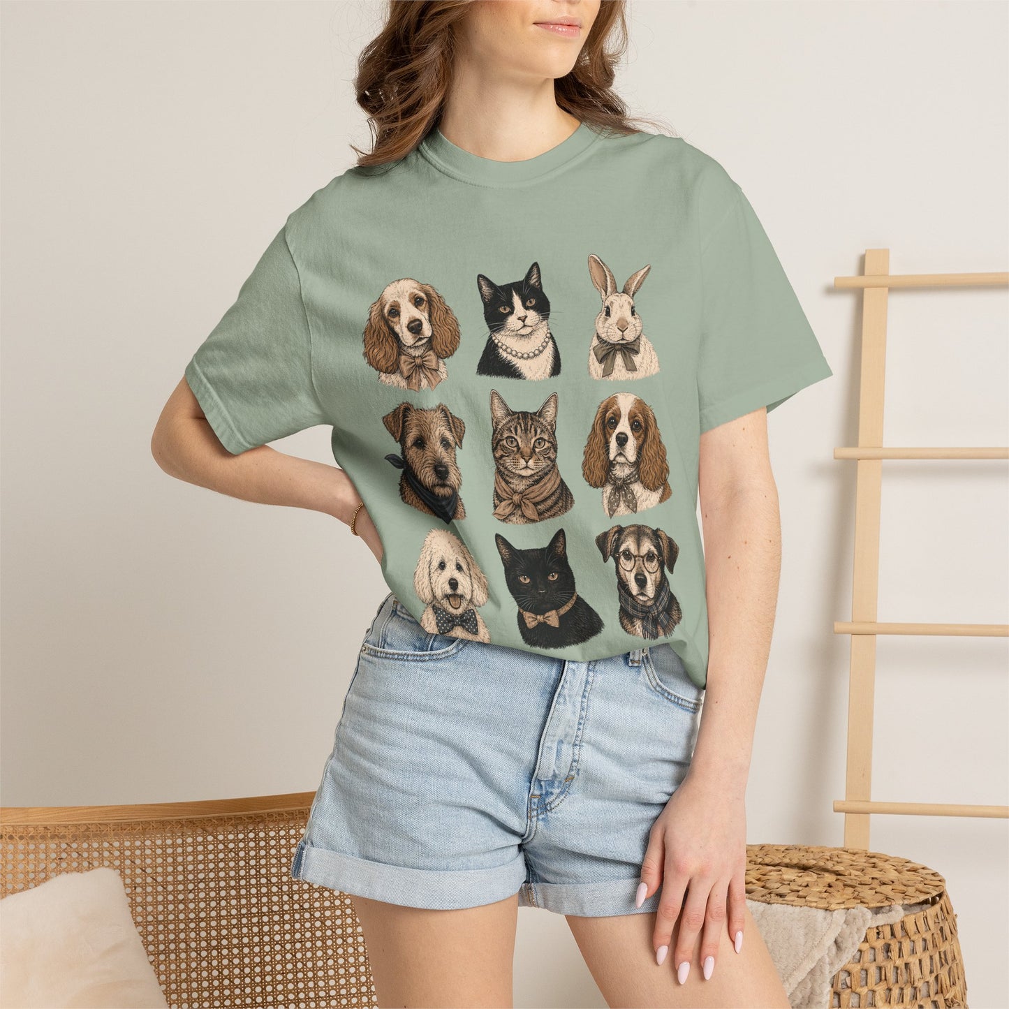 Dapper Pets Portrait Collection T-Shirt – Dogs, Cats & Bunny in Bow Ties & Bandanas