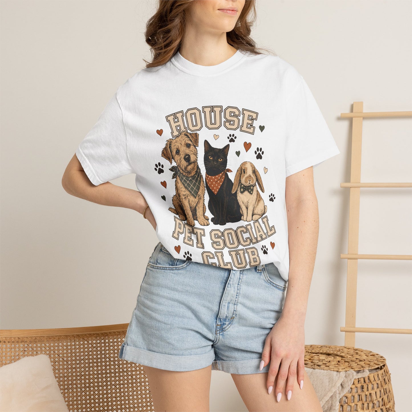 "House Pet Social Club" Varsity-Style Dog, Cat & Bunny T-Shirt