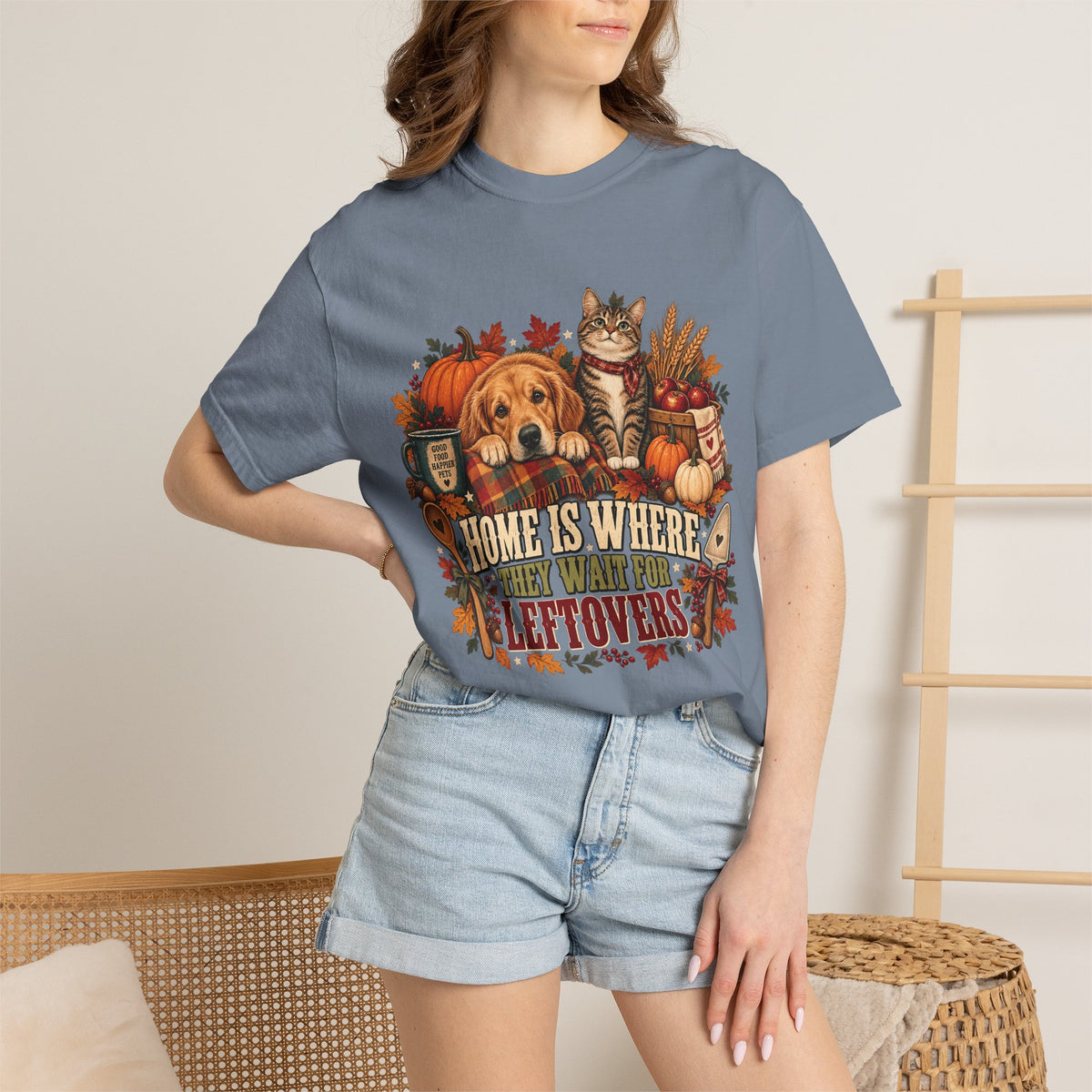 Home Is Where They Wait for Leftovers T-Shirt – Thanksgiving Pet Lover Tee