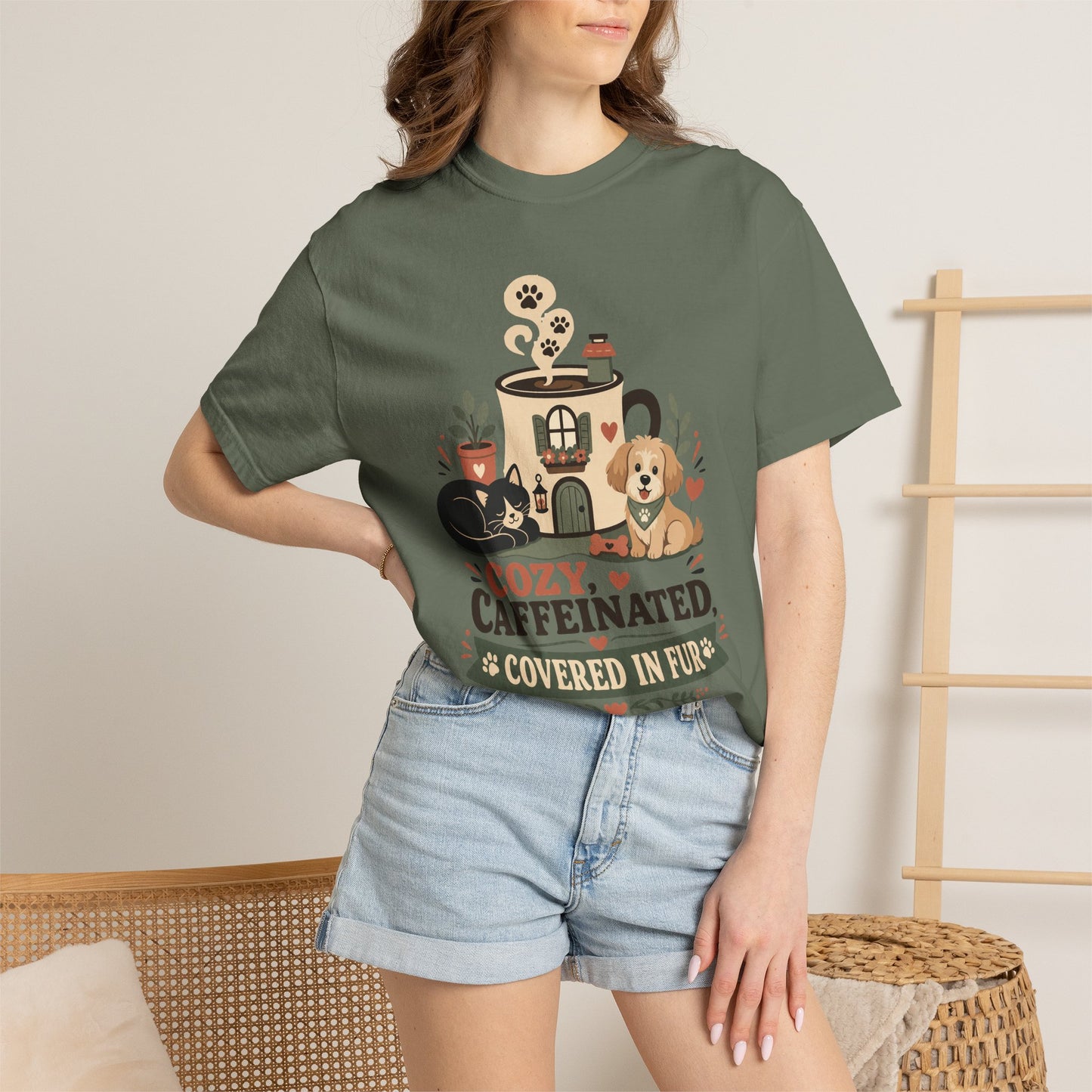 Cozy Caffeinated Covered in Fur  — Cute Pet Lover T-Shirt
