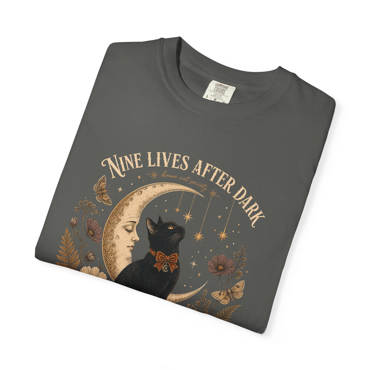 Nine Lives After Dark T-Shirt – Black Cat Celestial Moon Graphic Tee