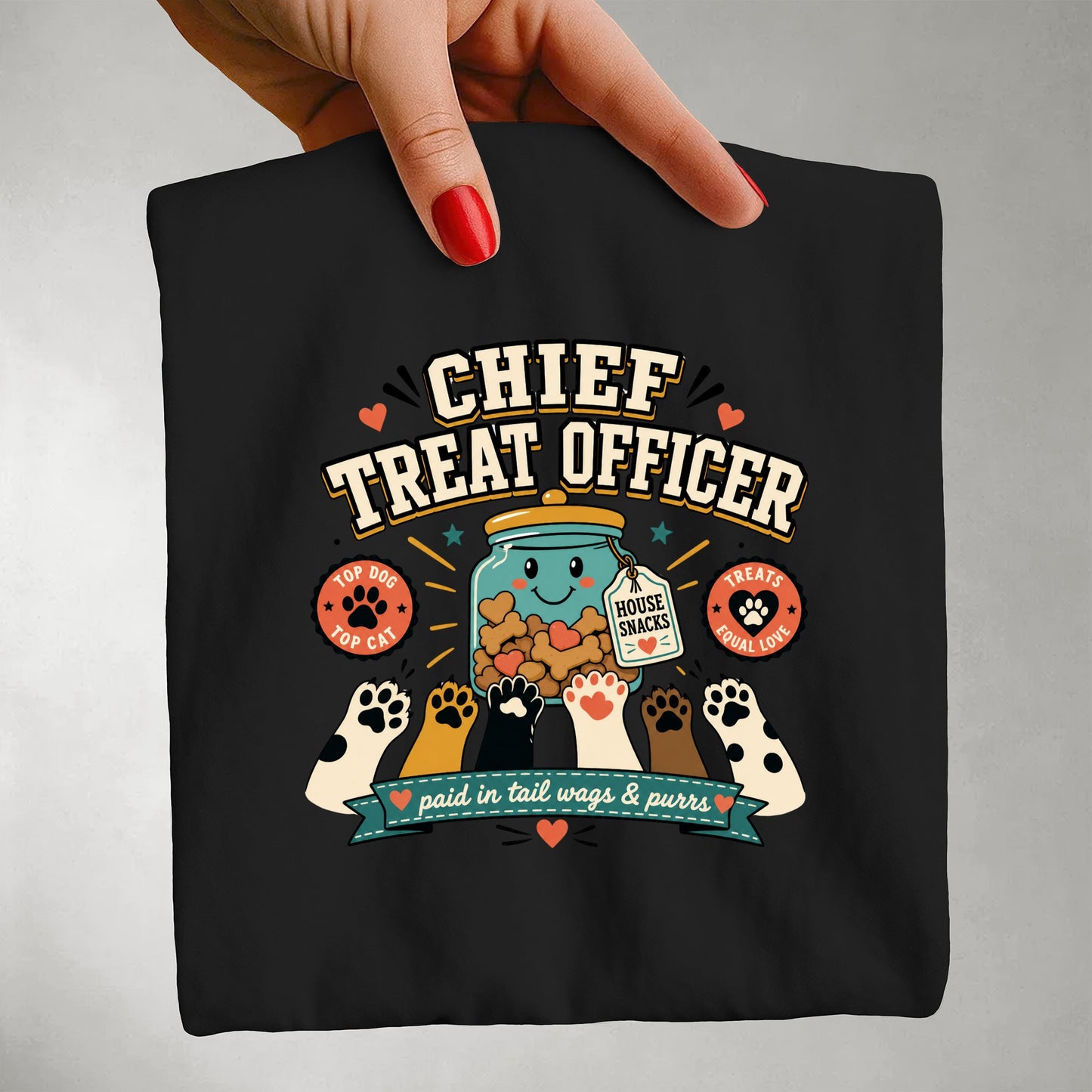 Chief Treat Officer T-Shirt - Cat & Dog Library Graphic - Gift for Pet Mom - Funny Pet Parent Gift