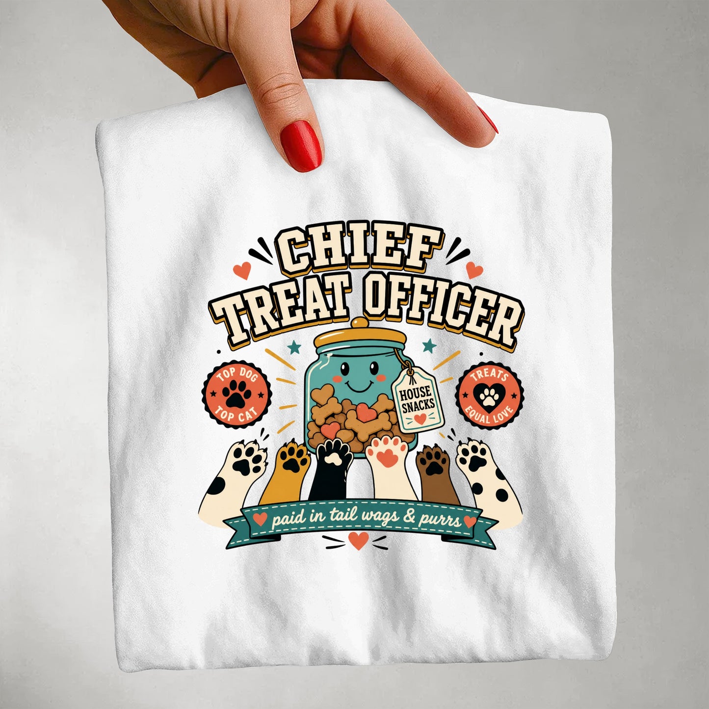 Chief Treat Officer T-Shirt - Cat & Dog Library Graphic - Gift for Pet Mom - Funny Pet Parent Gift