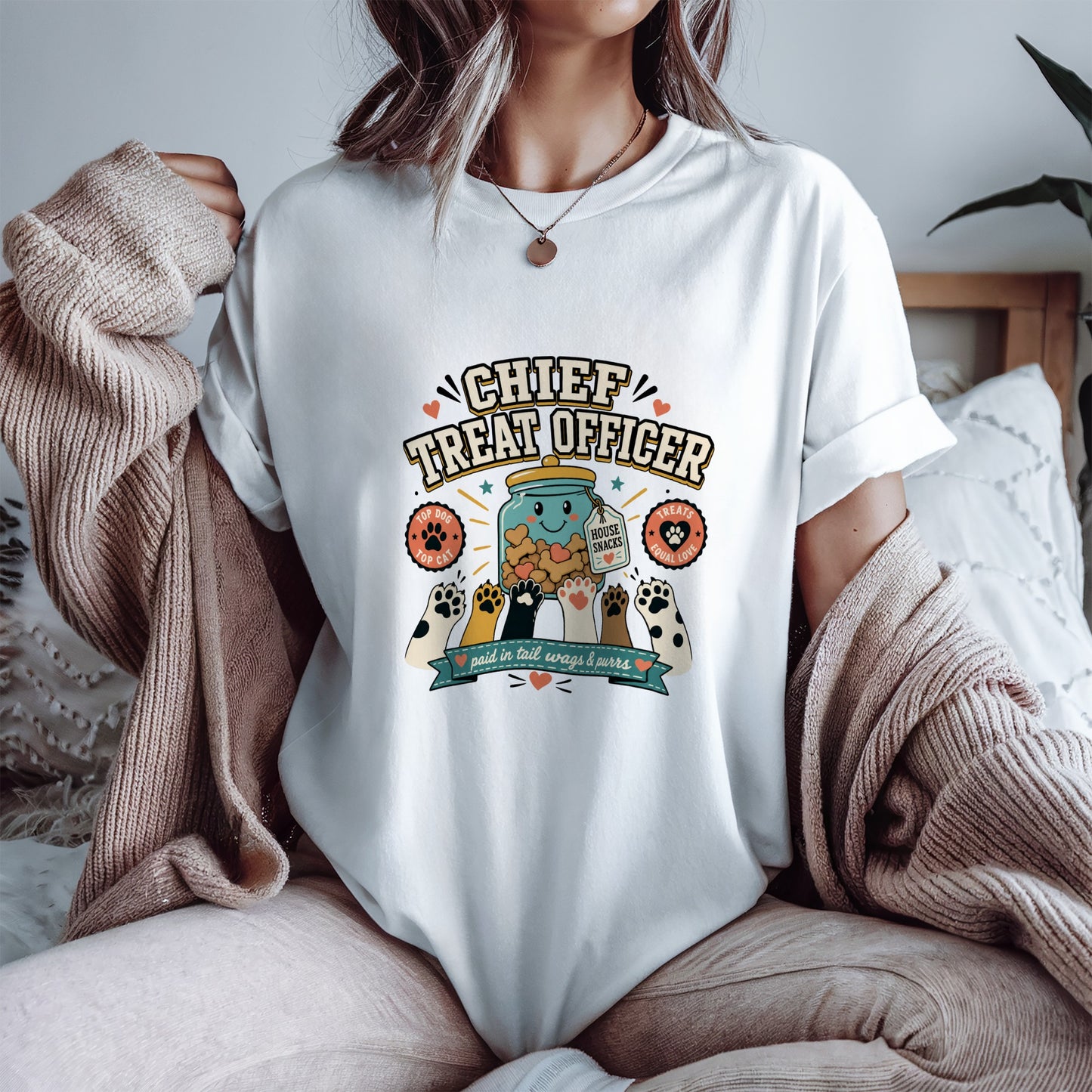 Chief Treat Officer T-Shirt - Cat & Dog Library Graphic - Gift for Pet Mom - Funny Pet Parent Gift