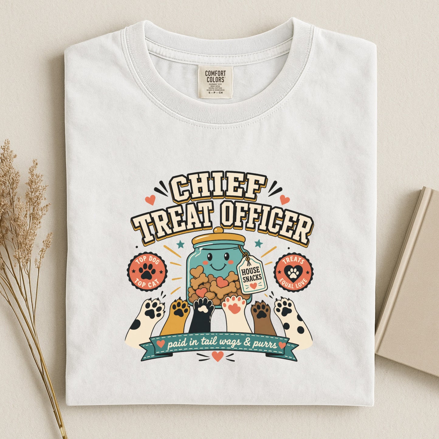 Chief Treat Officer T-Shirt - Cat & Dog Library Graphic - Gift for Pet Mom - Funny Pet Parent Gift
